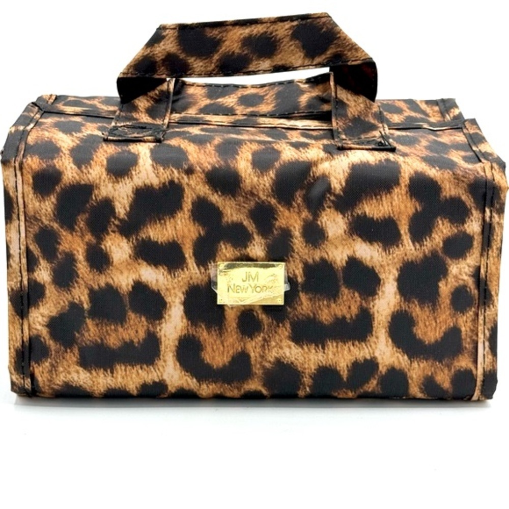 NWOT JM NEW YORK Leopard Print Roll Up Travel Toiletry/Makeup with 2 handles Bag